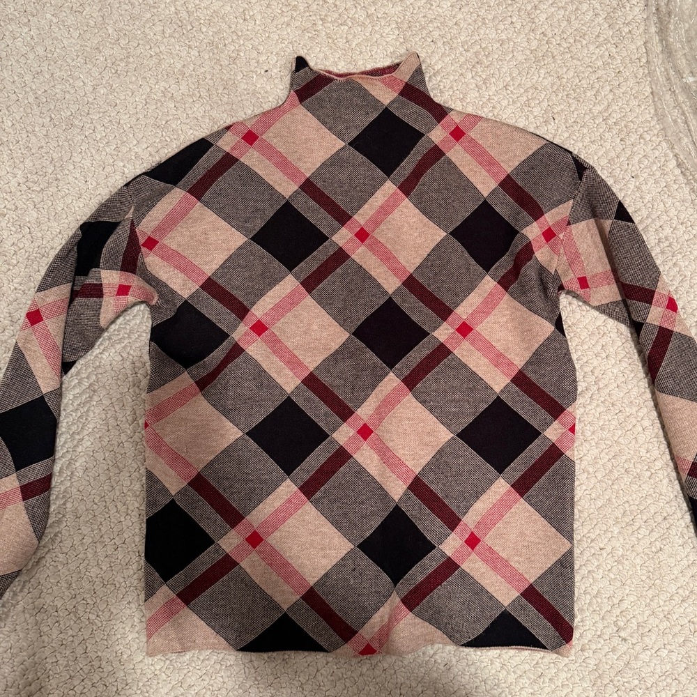 Rachel Zoe Turtleneck Sweater in Black, Red, and Tan Plaid